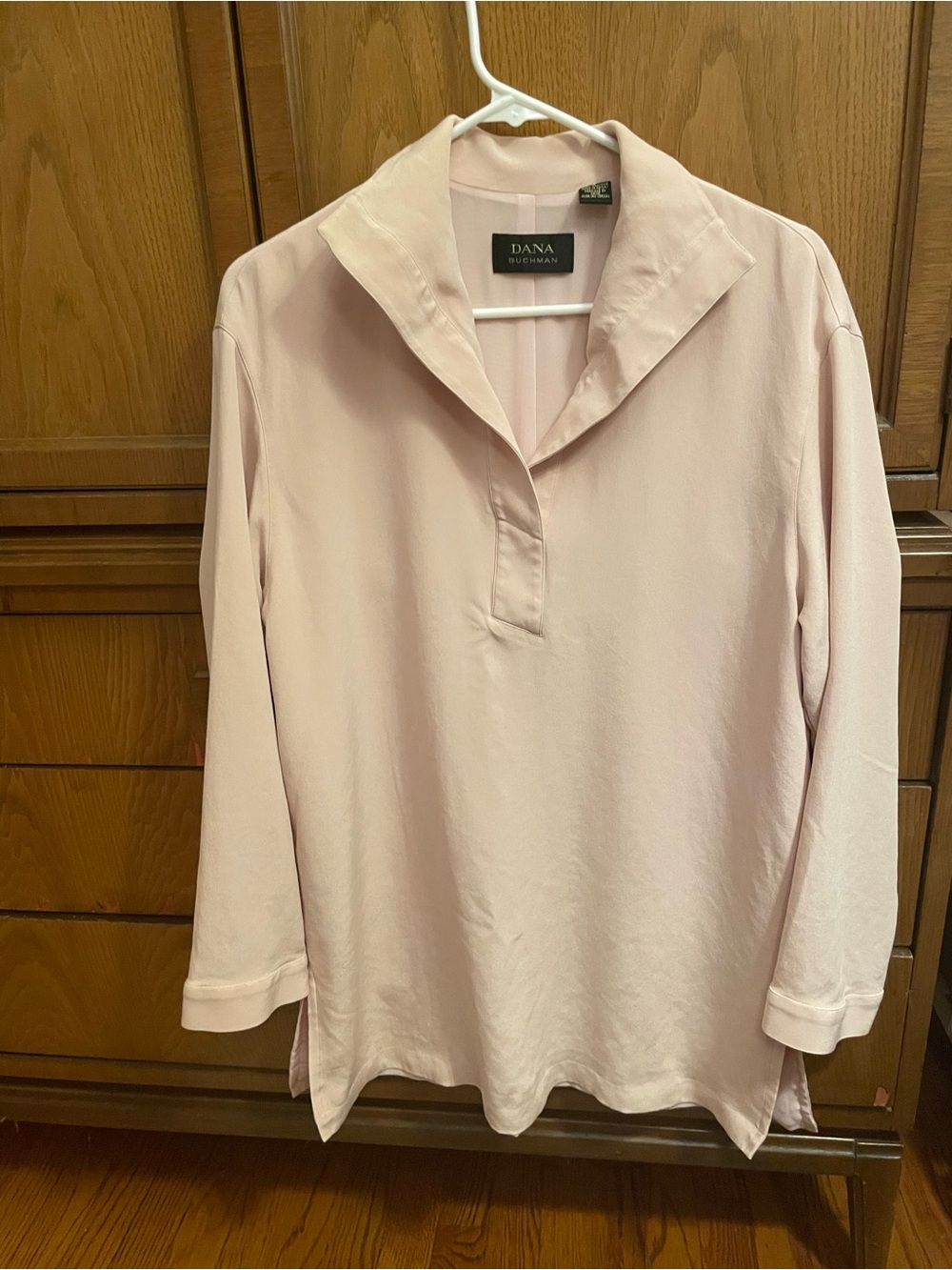 Dana Buchman Silk Tunic Blouse Long Sleeve Top Blush Pink pop-over sz 8